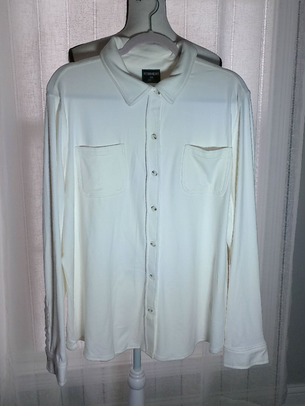 32 DEGREES HEAT Fleece Shirt Collared Button Down Super Soft Cream NWOT XL